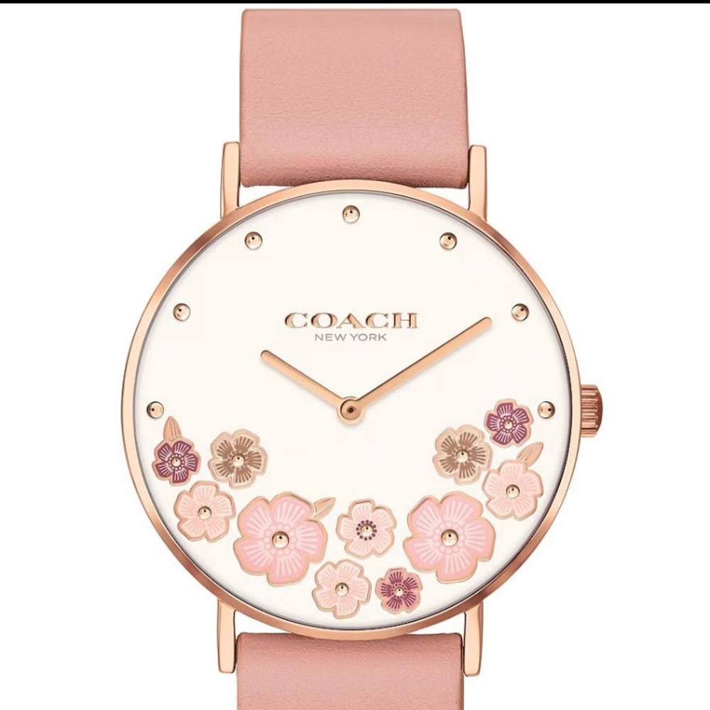 Coach Perry Tea Rose Leather Watch New!